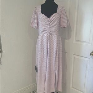 Elegant Pink Striped Midi Dress